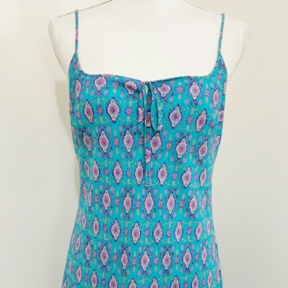 Ann Taylor Strappy Blue & Pink Silk Midi Slip Dress Y2K Size 10 - Picture 2 of 6